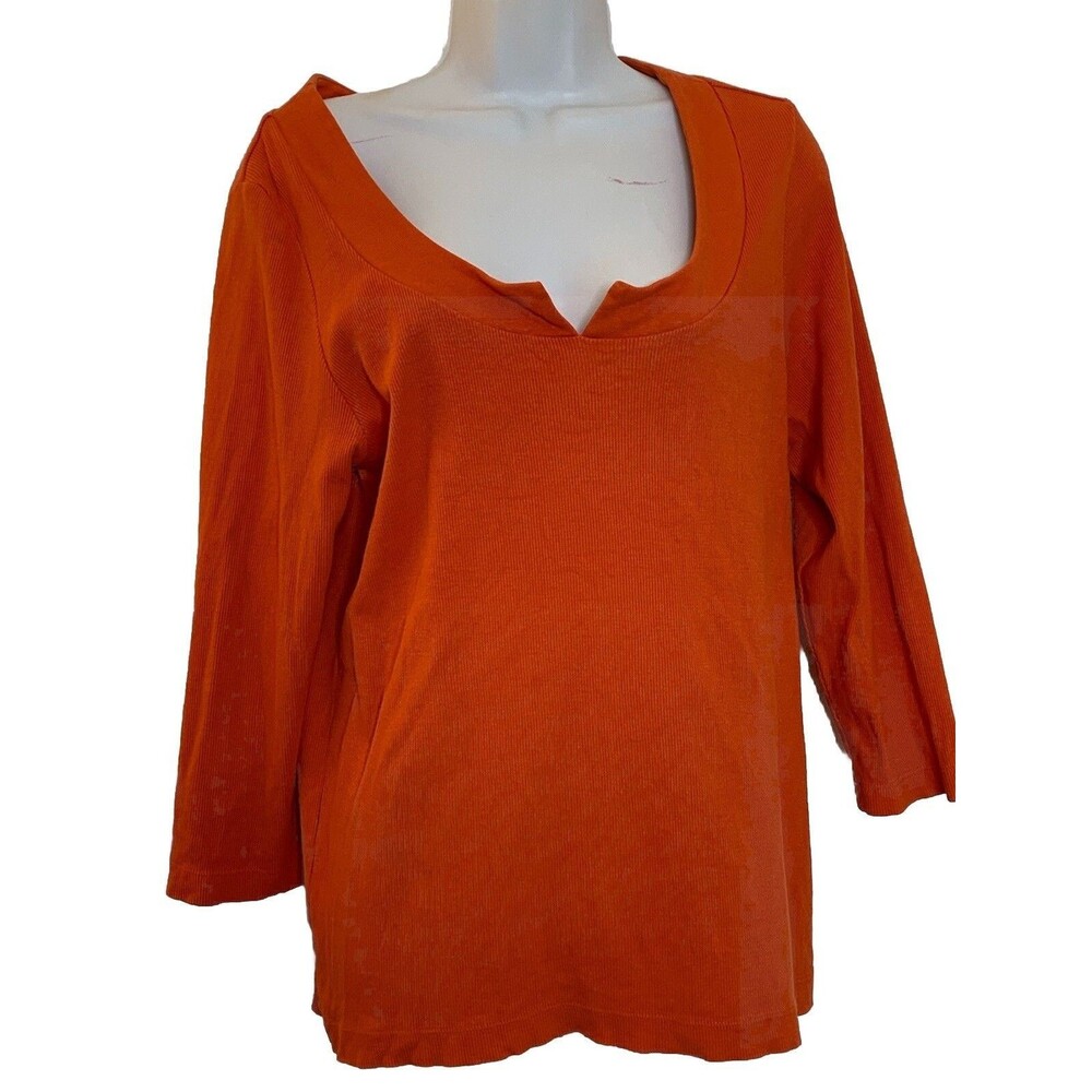 Chicos sz 2 L Sunny Orange 3/4 Sleeve Top Blouse (11)